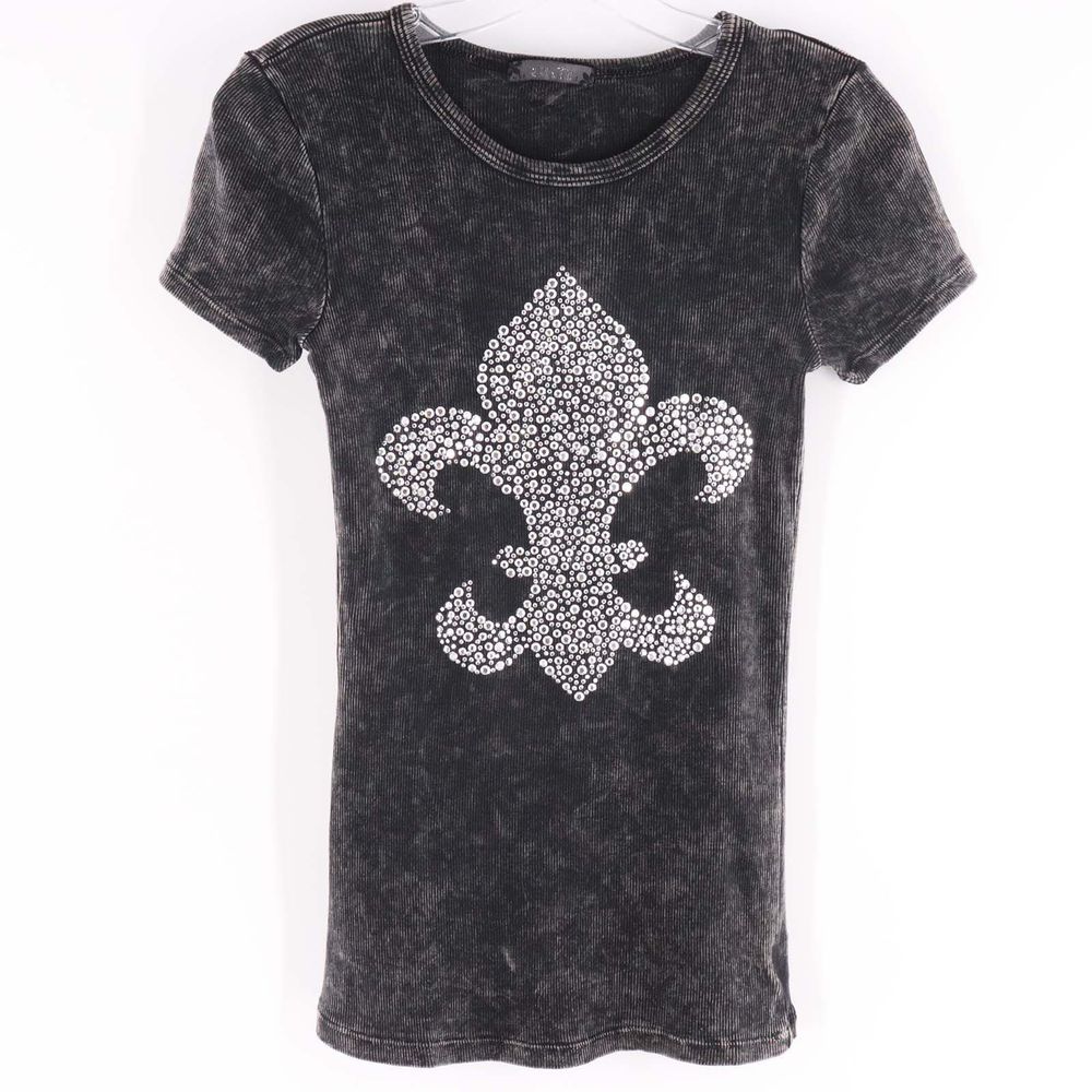2 Unik Charcoal Grey Fleur de Lis Top